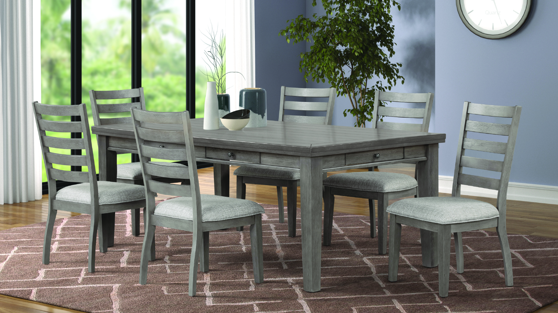 D1555-LILLY-TABLE W/6 DRAWER-GREY