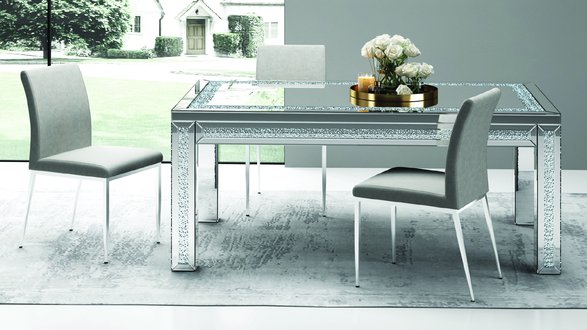 DT018-GLASS TABLE W/CURSHED DIAMOND-GLASS-DIAMOND