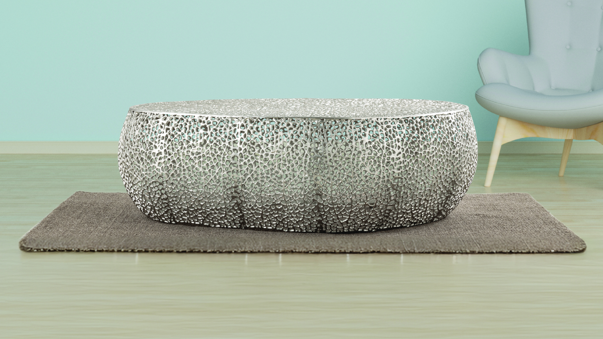 T3601-50-COFFEE TABLE OVAL-SILVER