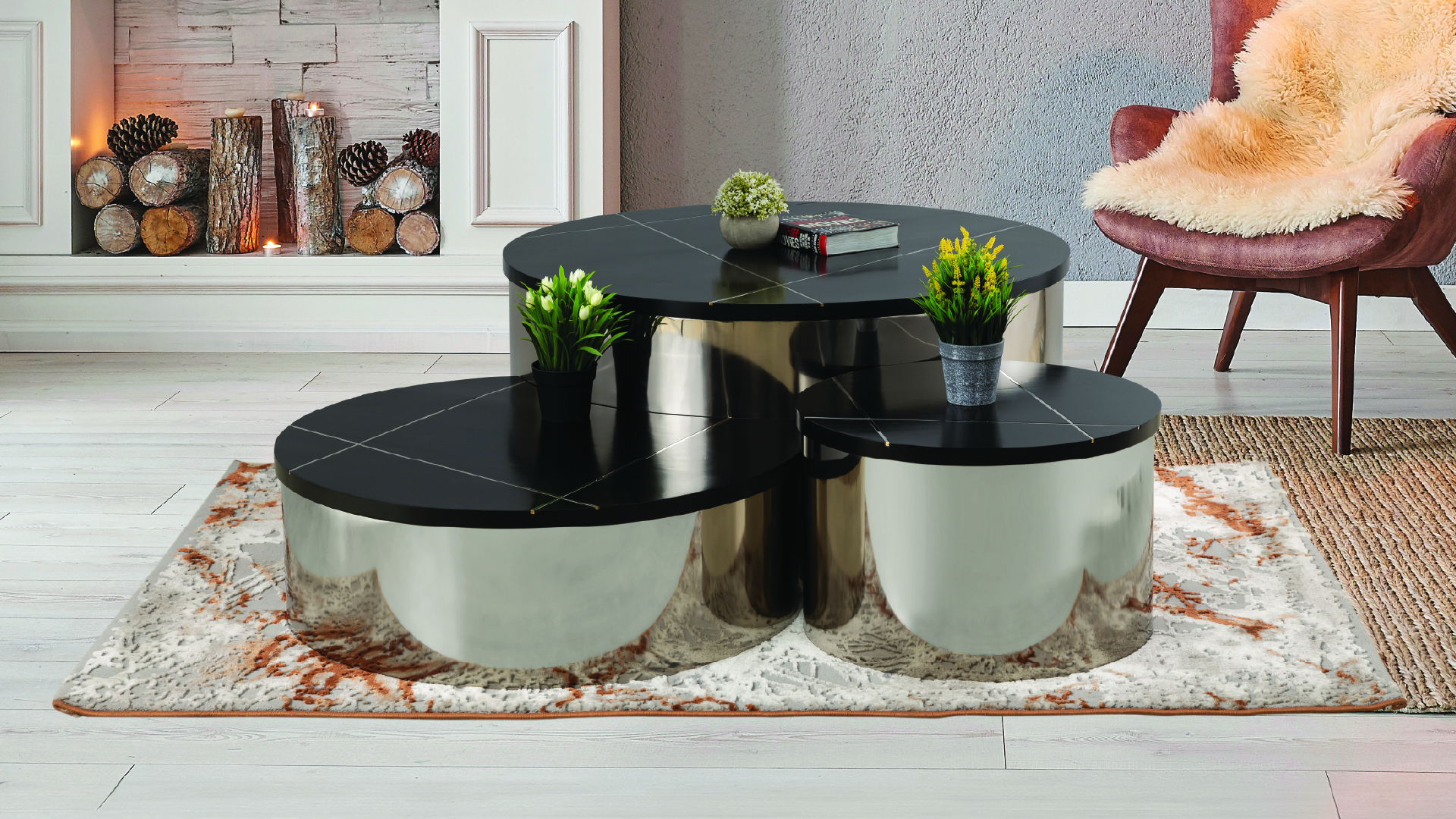 805-3-COFFEE TABLE/END TABLE-SILVER