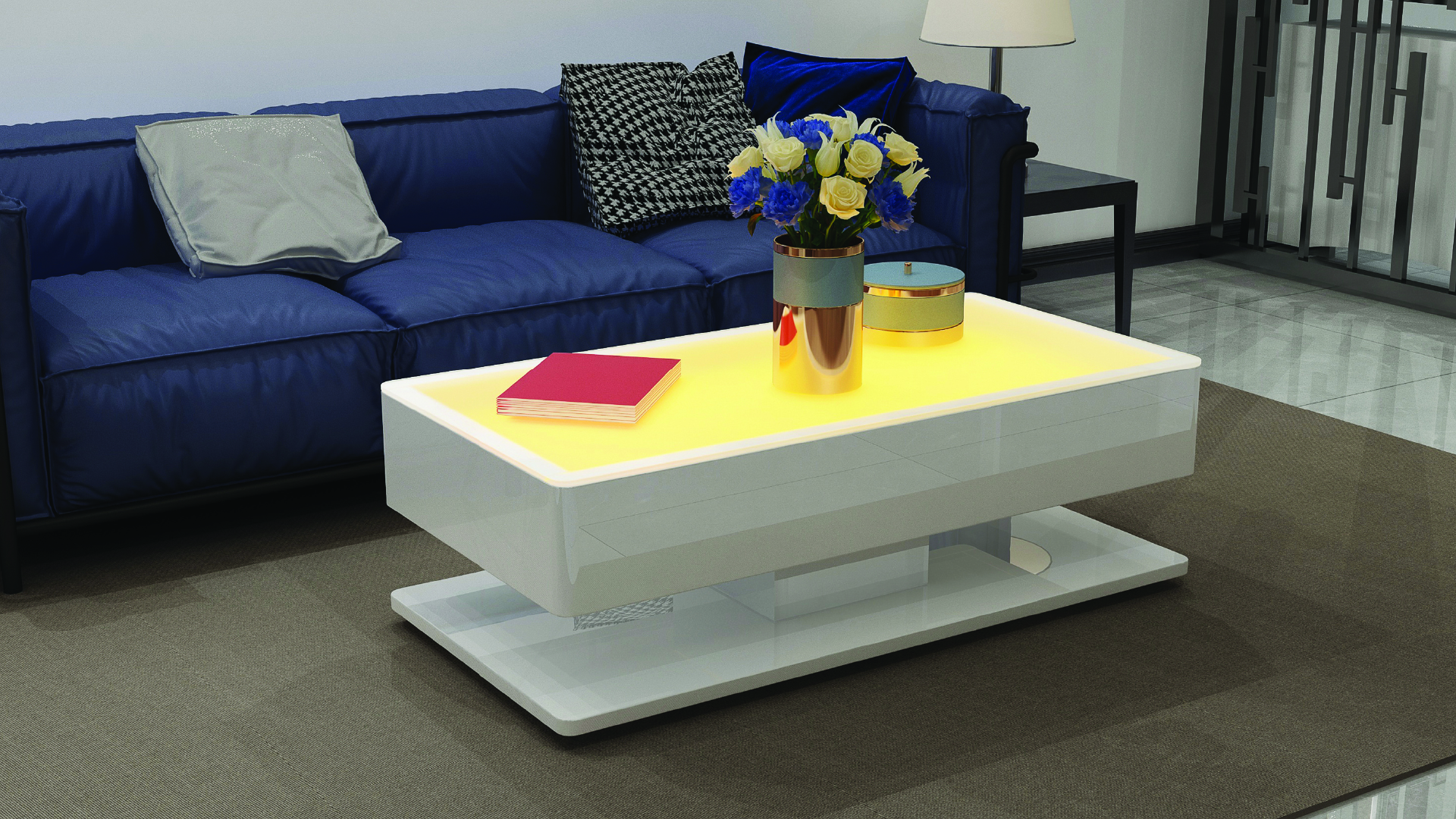499-EMMA-COFFEE TABLE W/LED-GLASS-WHITE