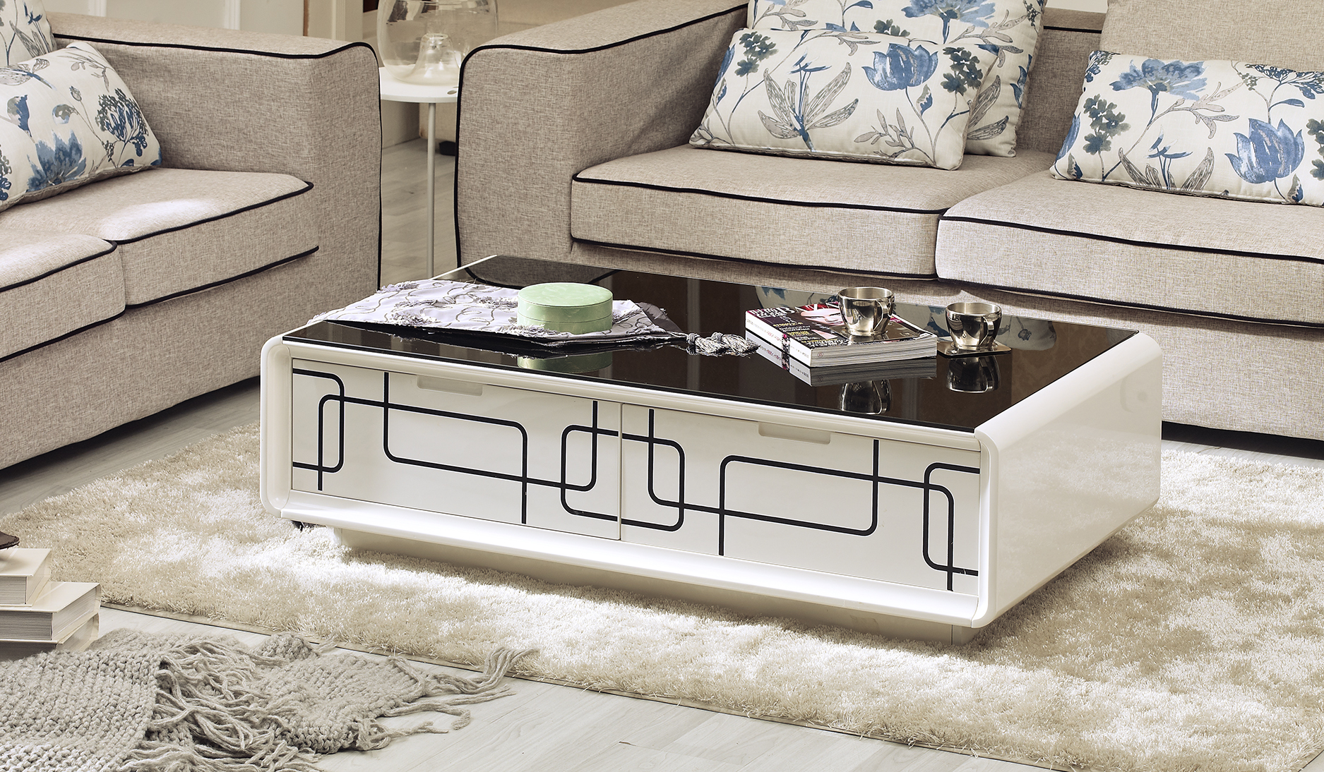 709-LAUREL-COFFEE TABLE-GLASS-WHITE