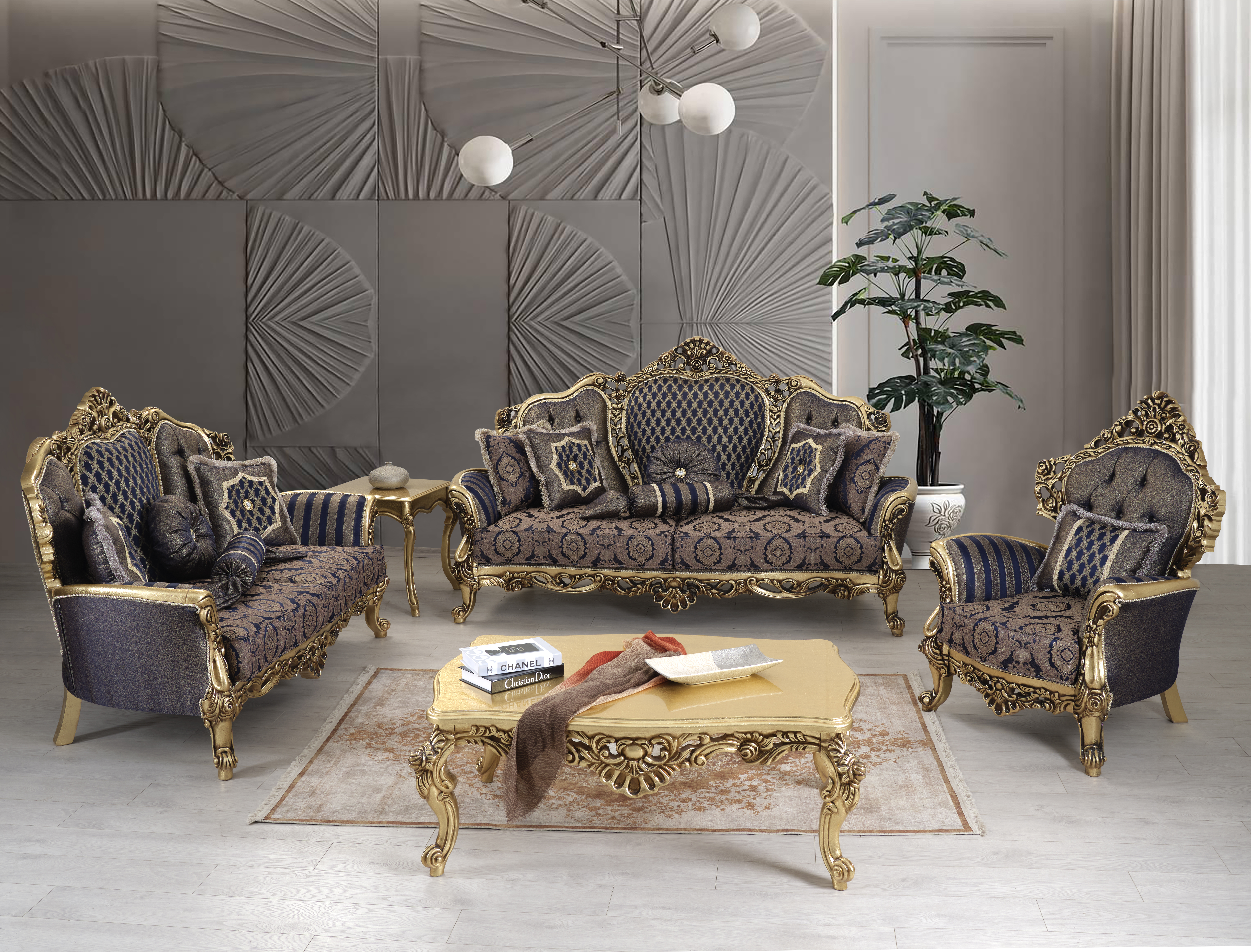 6825-VICTORIA-COFFEE TABLE-NAVY-GOLD