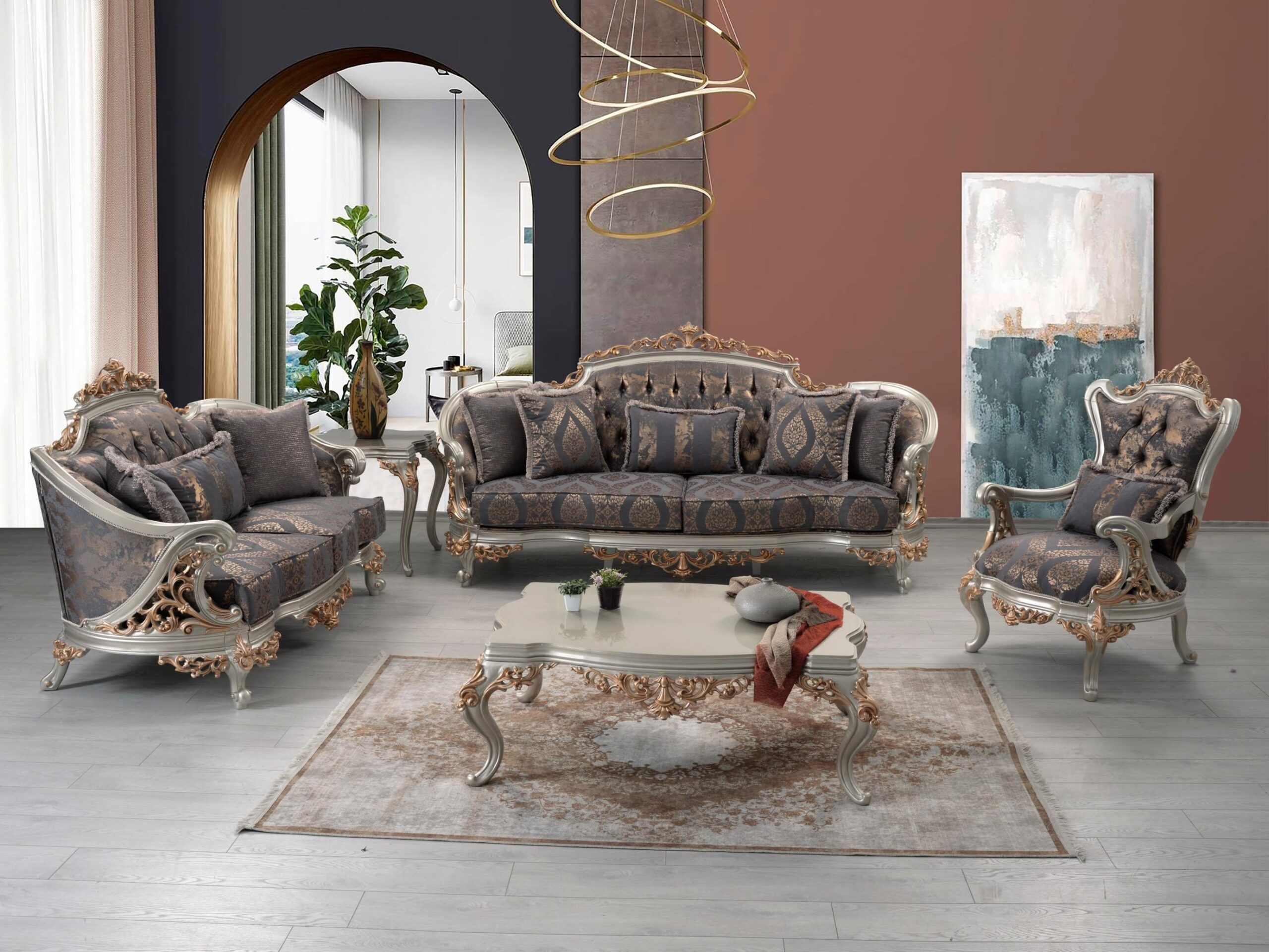 7625-VERSA-COFFEE TABLE-SILVER-GOLD